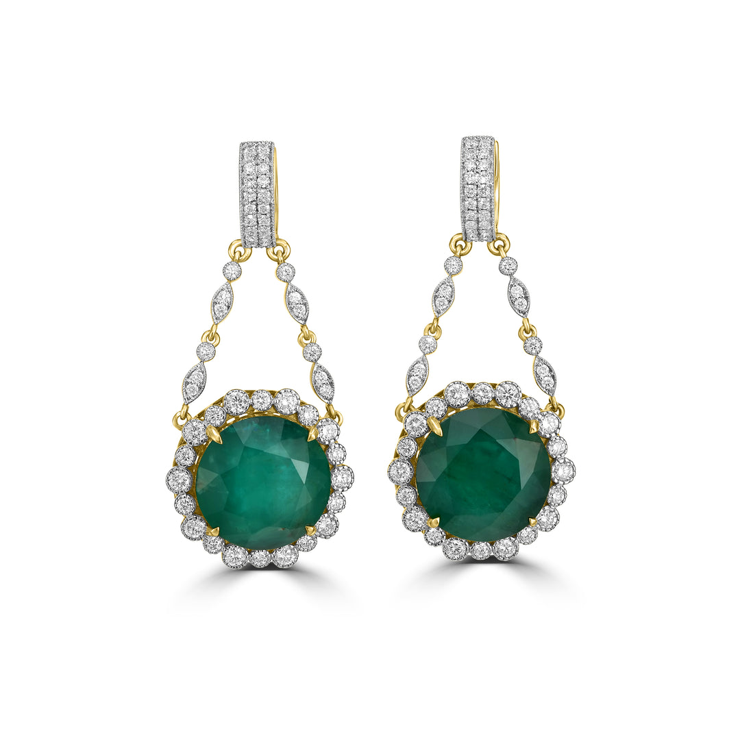 40.00 Cts Emerald and White Diamond Earring in 18K Two Tone