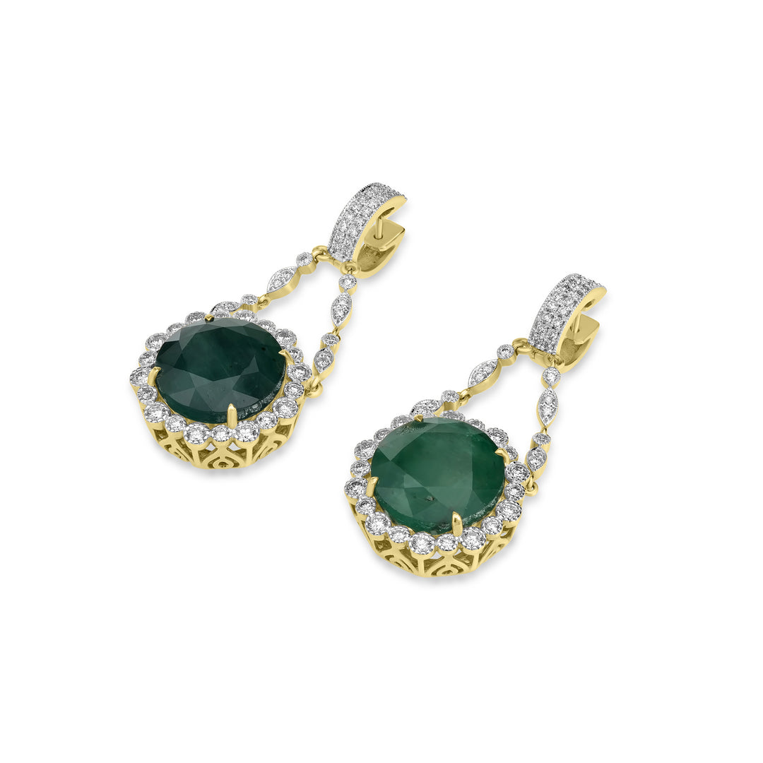 40.00 Cts Emerald and White Diamond Earring in 18K Two Tone