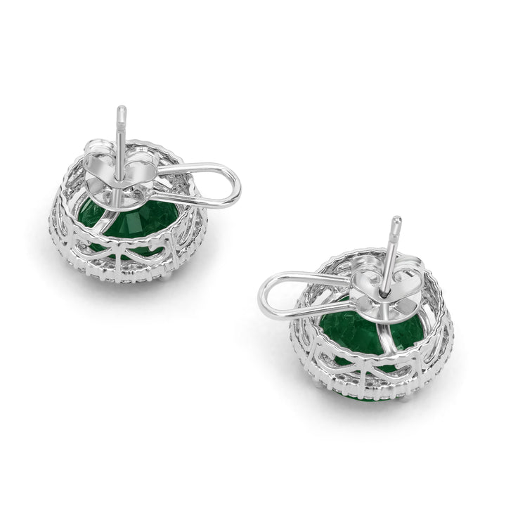 14.00 Cts Emerald and White Diamond Earring in 18K White Gold