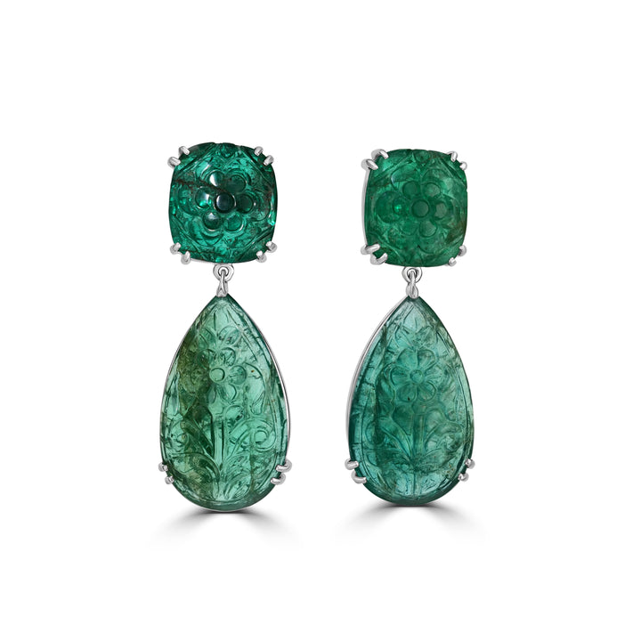 55.00 Cts Emerald Earring in 18K White Gold