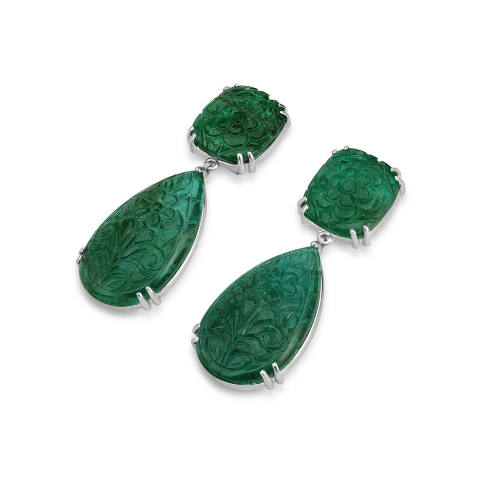 55.00 Cts Emerald Earring in 18K White Gold