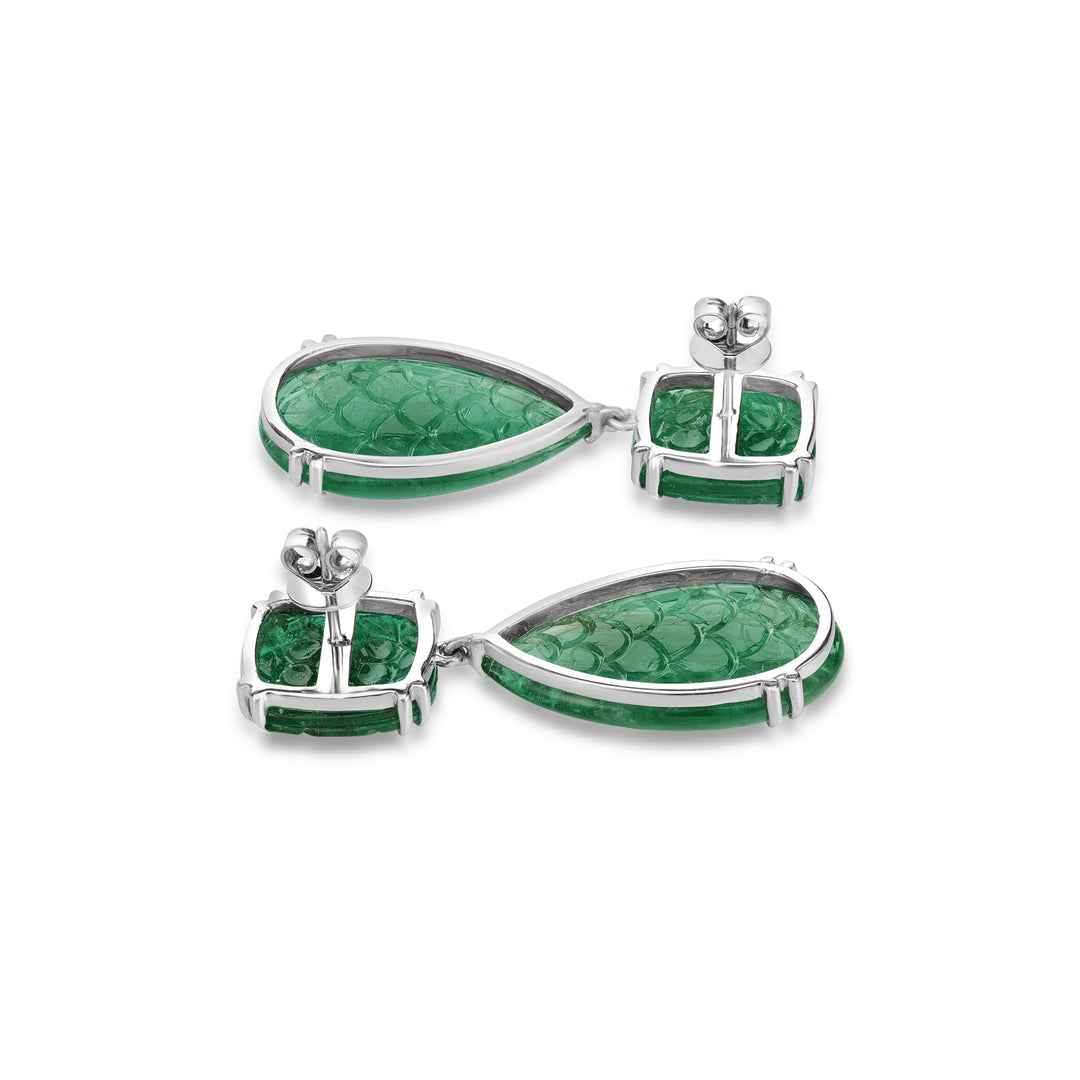 55.00 Cts Emerald Earring in 18K White Gold