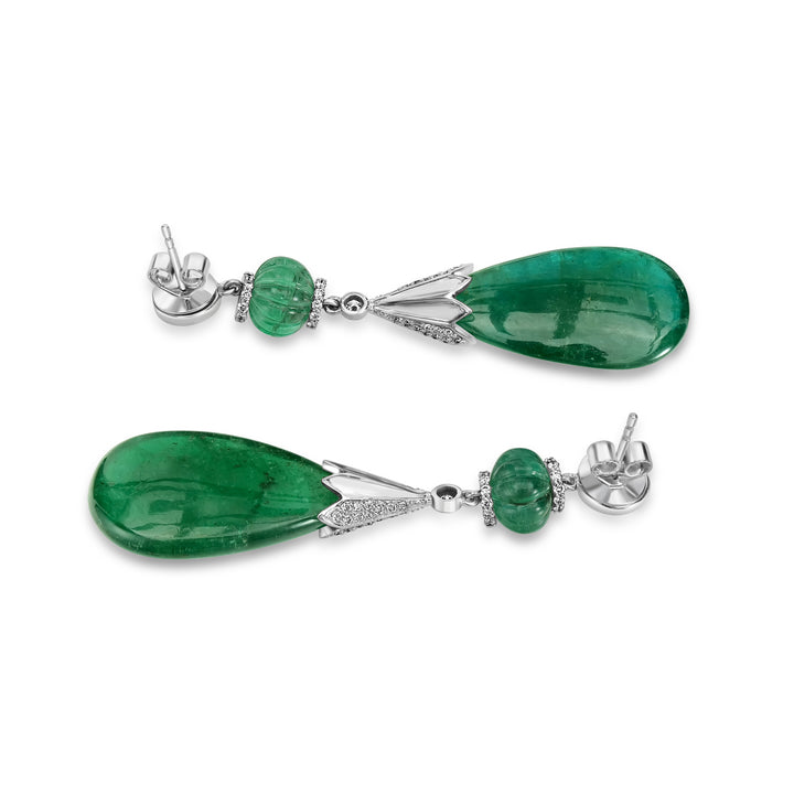 46.00 Cts Emerald and White Diamond Earring in 18K White Gold