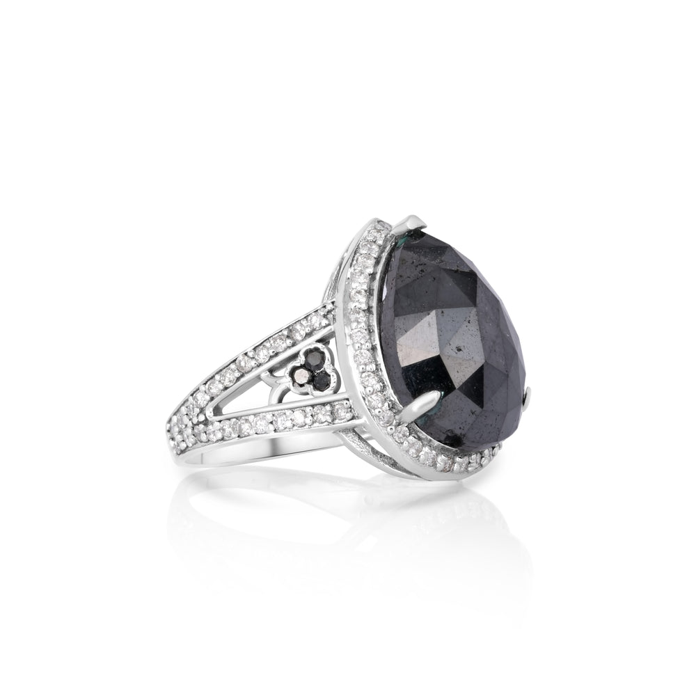 8.35 Cts Black Diamond and White Diamond Ring in 14K White Gold