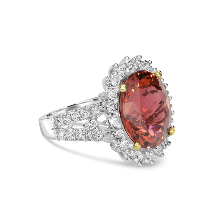 9.38 Cts Rubellite and White Diamond Ring in 18K Two Tone