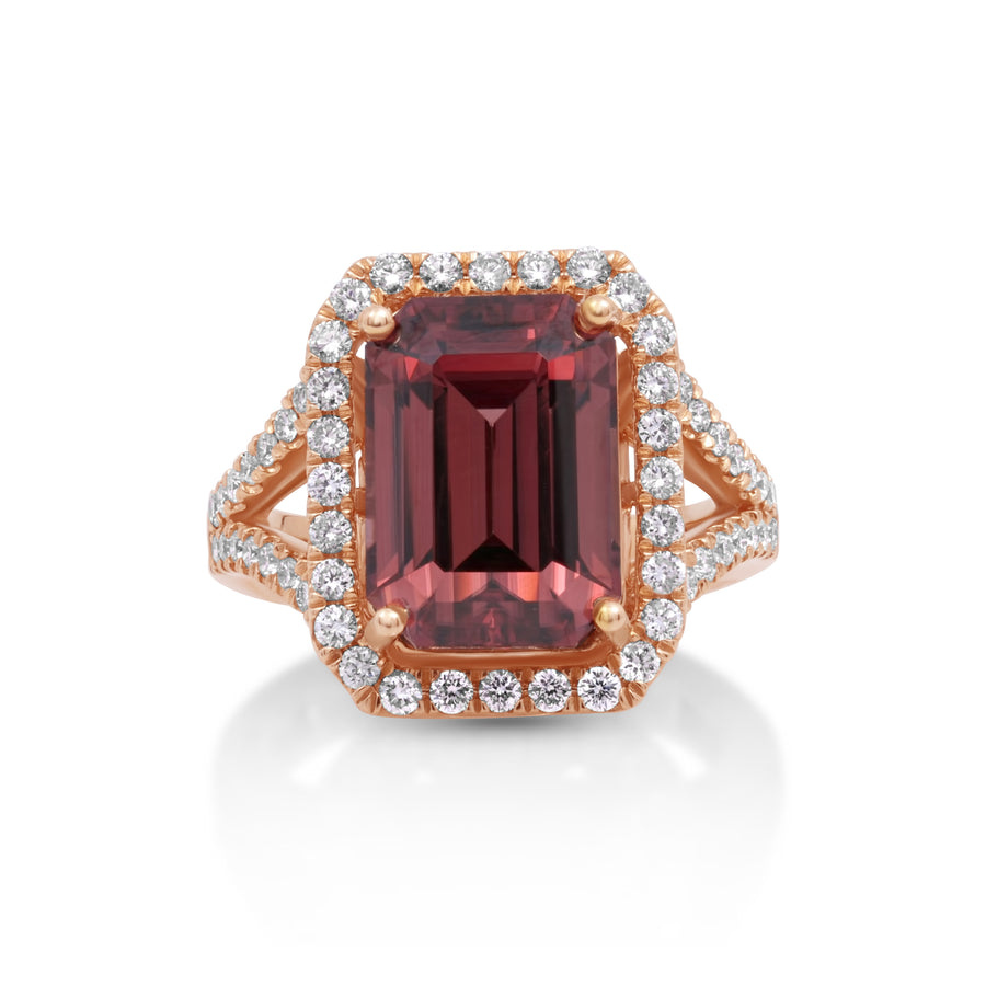 11.35 Cts Rose Zircon and White Diamond Ring in 14K Rose Gold