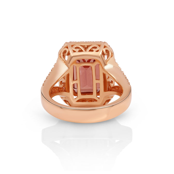 11.35 Cts Rose Zircon and White Diamond Ring in 14K Rose Gold