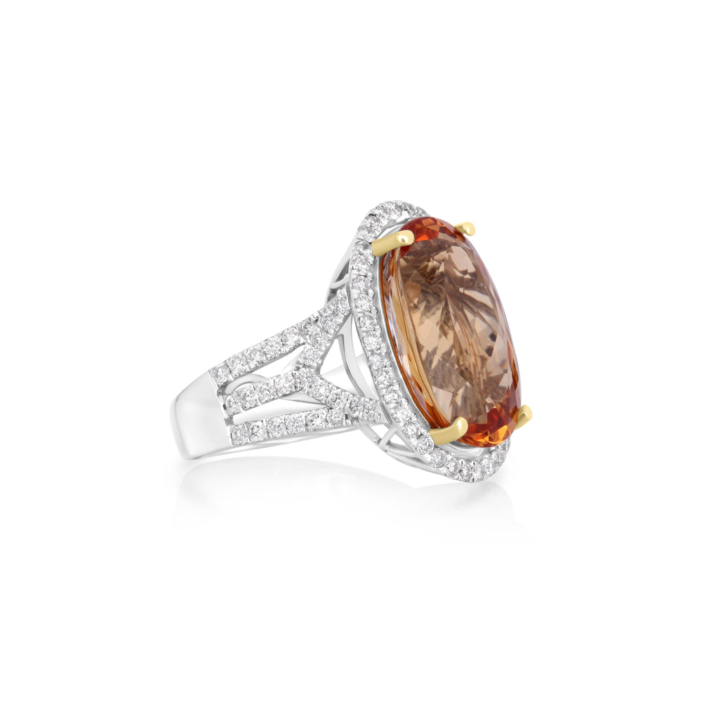 12.4 Cts Imperial Topaz and White Diamond Ring in 14K Two Tone