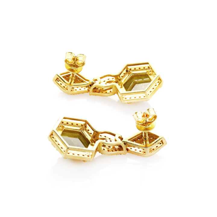 7.29 Cts Tambuli Diamond and White Diamond Earring in 14K Yellow Gold