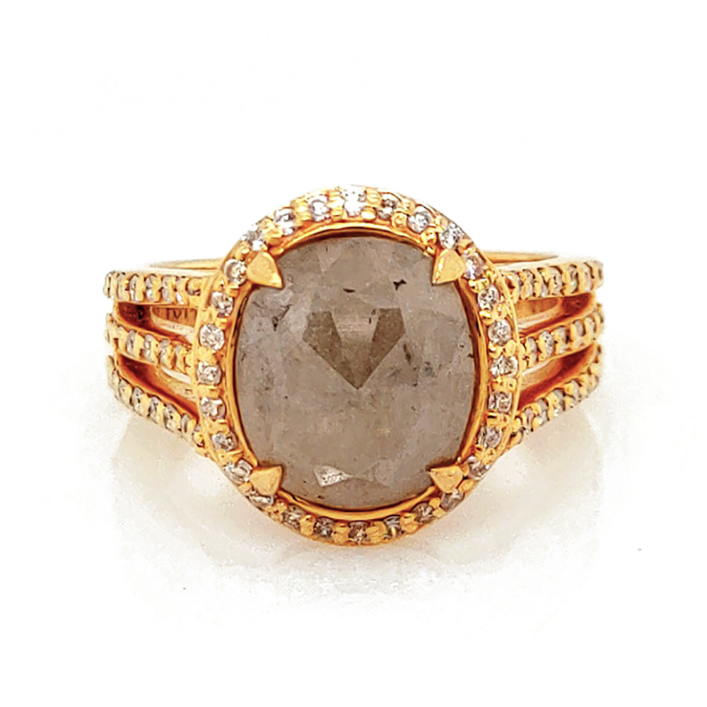 3.18 Cts Tambuli Diamond and White Diamond Ring in 14K Yellow Gold