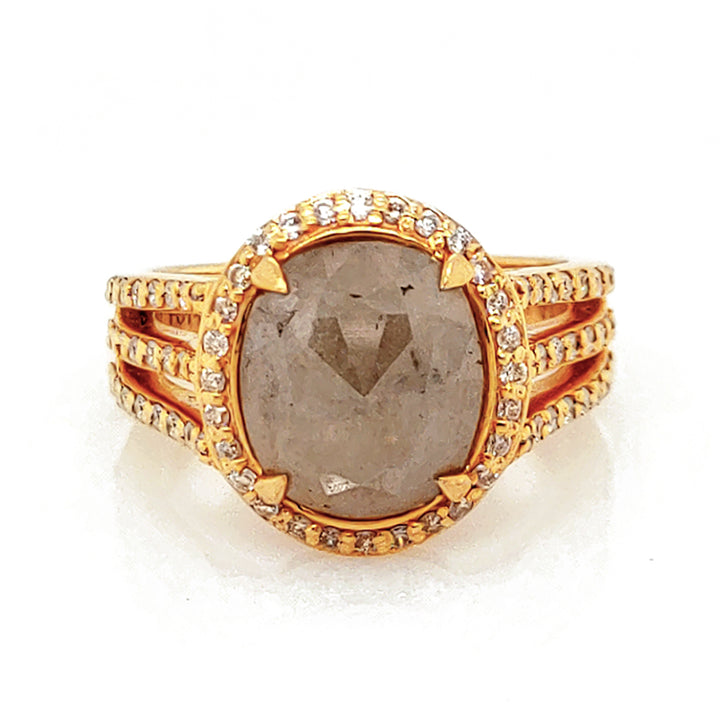 3.18 Cts Tambuli Diamond and White Diamond Ring in 14K Yellow Gold