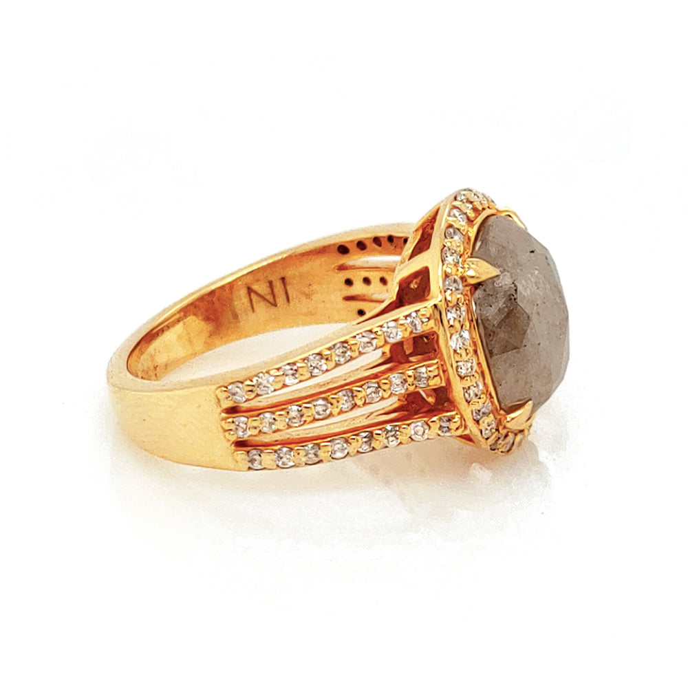 3.18 Cts Tambuli Diamond and White Diamond Ring in 14K Yellow Gold