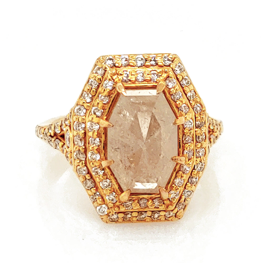4.24 Cts Tambuli Diamond and White Diamond Ring in 14K Yellow Gold