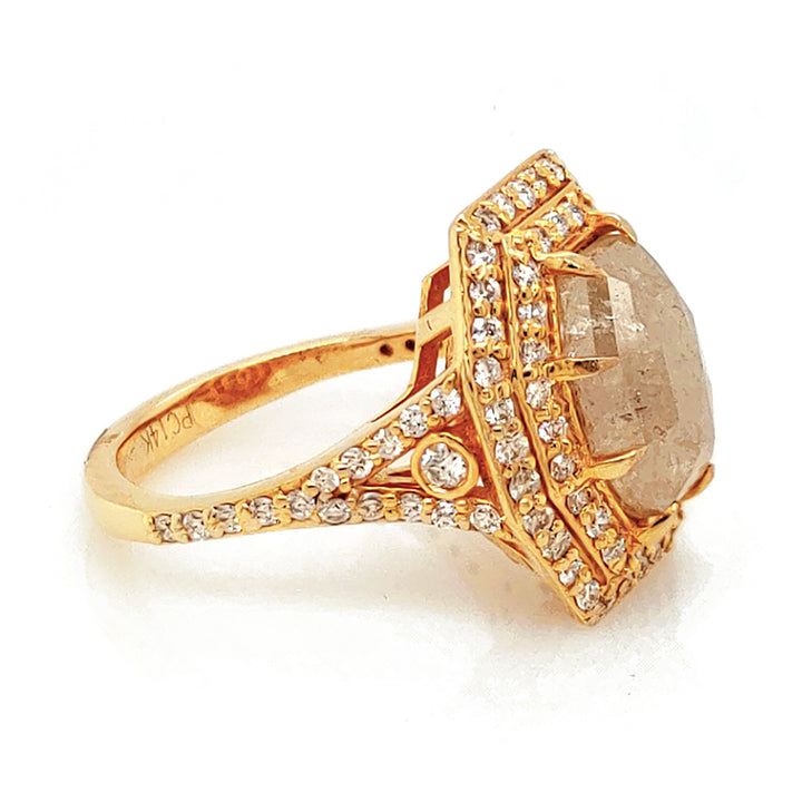 4.24 Cts Tambuli Diamond and White Diamond Ring in 14K Yellow Gold