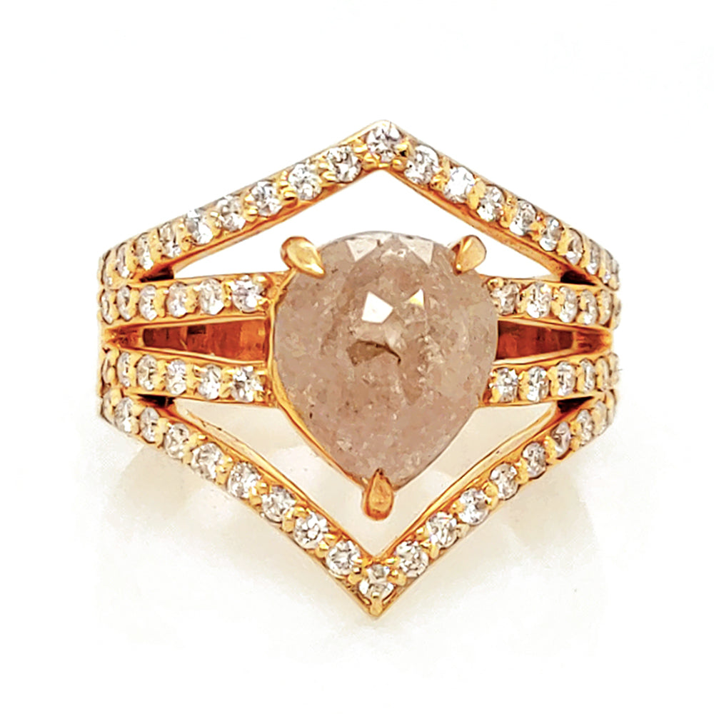 2.97 Cts Tambuli Diamond and White Diamond Ring in 14K Yellow Gold
