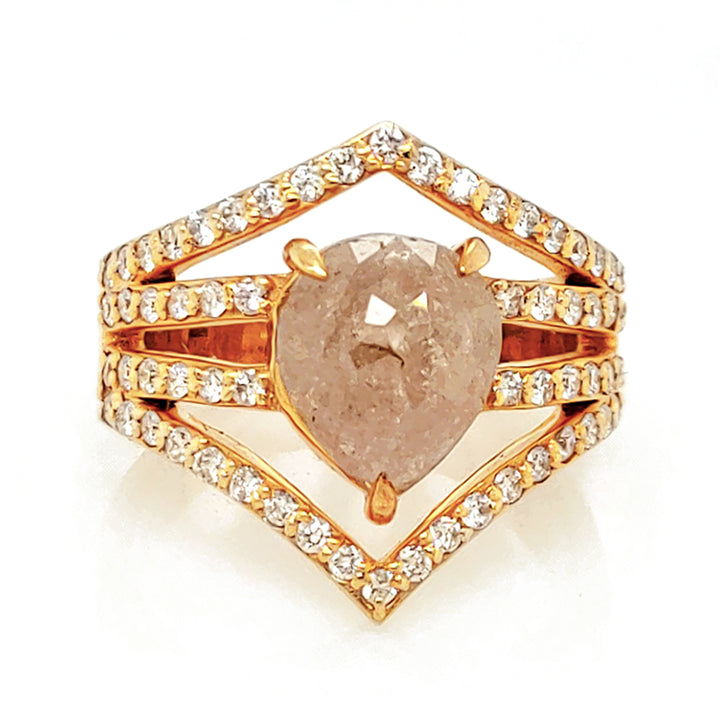2.97 Cts Tambuli Diamond and White Diamond Ring in 14K Yellow Gold