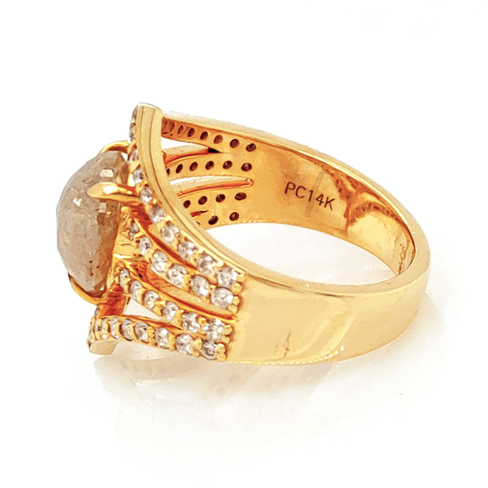 2.97 Cts Tambuli Diamond and White Diamond Ring in 14K Yellow Gold