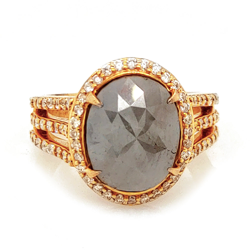 4.21 Cts Tambuli Diamond and White Diamond Ring in 14K Yellow Gold