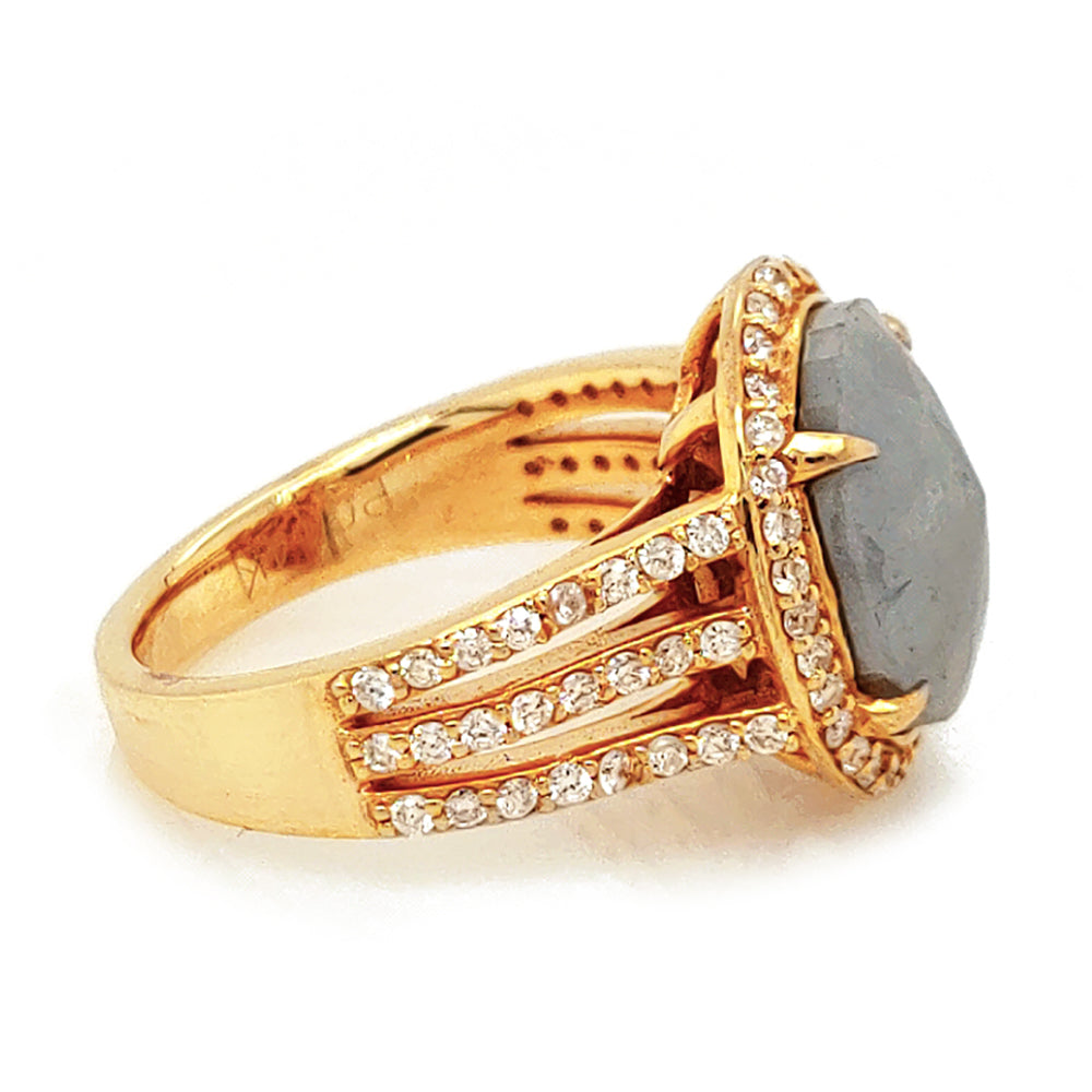 4.21 Cts Tambuli Diamond and White Diamond Ring in 14K Yellow Gold