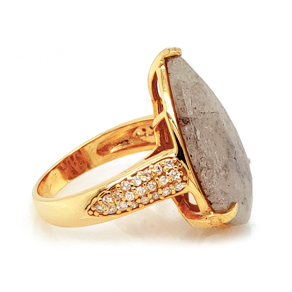 15.42Cts Tambuli Diamond and White Diamond Ring in 14K Yellow Gold