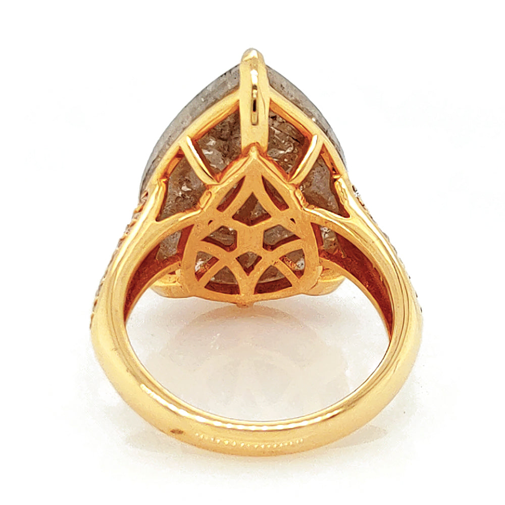 15.42Cts Tambuli Diamond and White Diamond Ring in 14K Yellow Gold