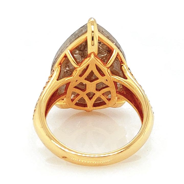 15.42Cts Tambuli Diamond and White Diamond Ring in 14K Yellow Gold