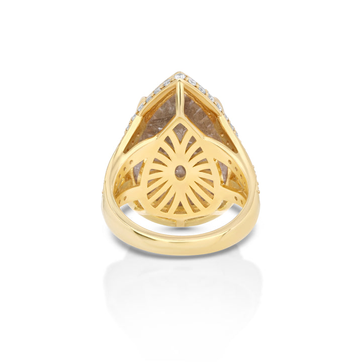 11.44 Cts Tambuli Diamond and White Diamond Ring in 14K Yellow Gold