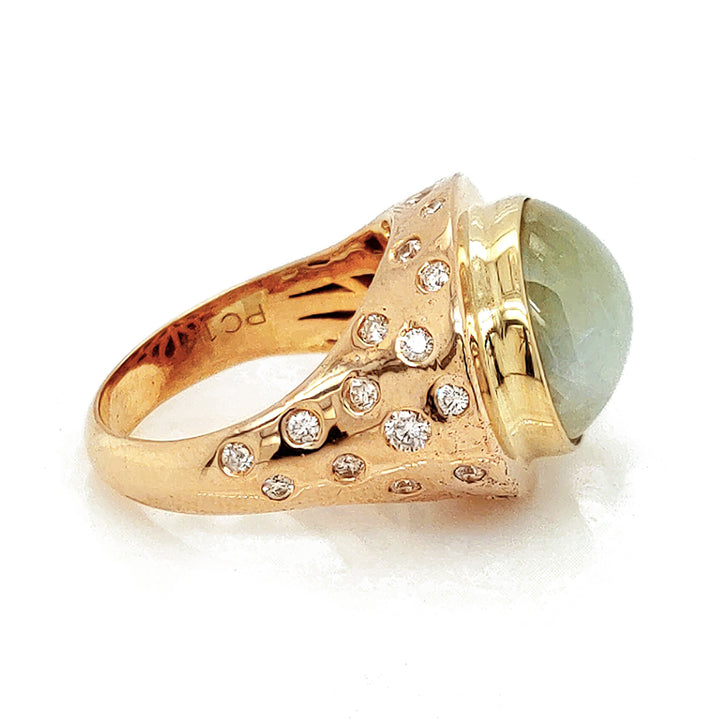 17.26 Cts Crysoberyl and White Diamond Ring in 14K Yellow Gold