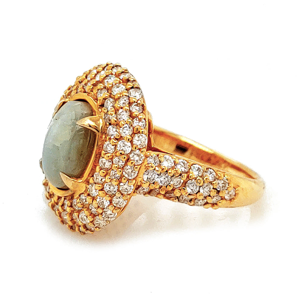 5.63 Cts Chrysoberyl and White Diamond Ring in 14K Yellow Gold