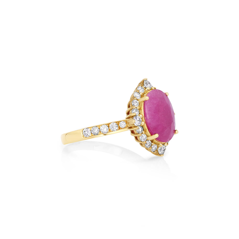4.59 Cts Ruby and White Diamond Ring in 14K Yellow Gold