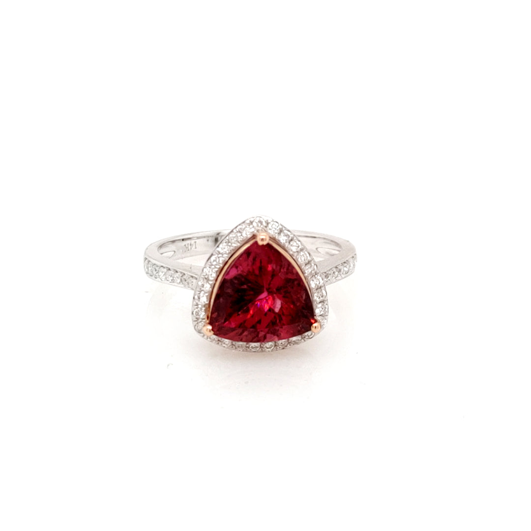 3.18 Cts Rubellite and White Diamond Ring in 14K 2-Tone