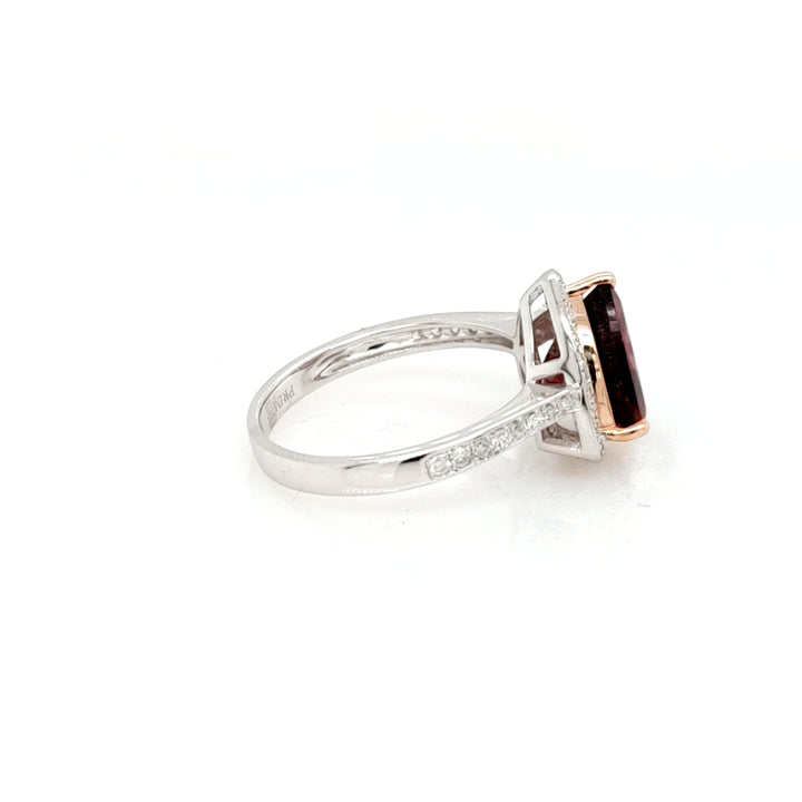 3.18 Cts Rubellite and White Diamond Ring in 14K 2-Tone