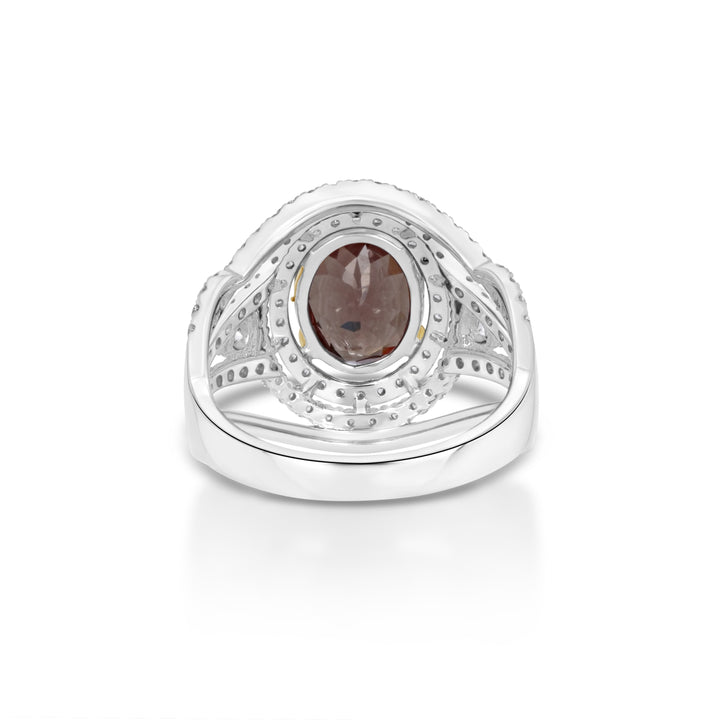 3.22 Cts Color Change Garnet and White Diamond Ring in 14K Two Tone