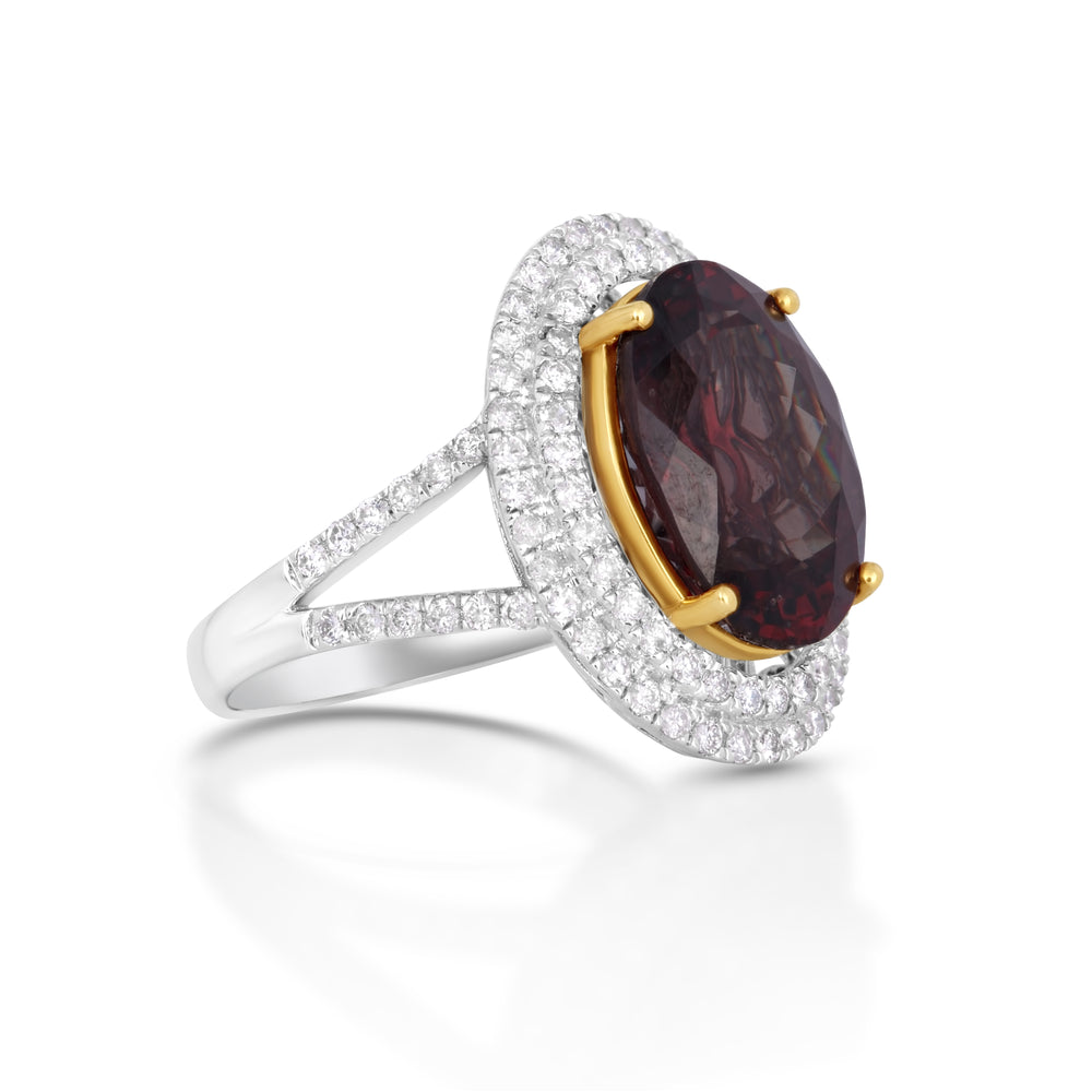 9.29 Cts Garnet and White Diamond Ring in 14K Two Tone