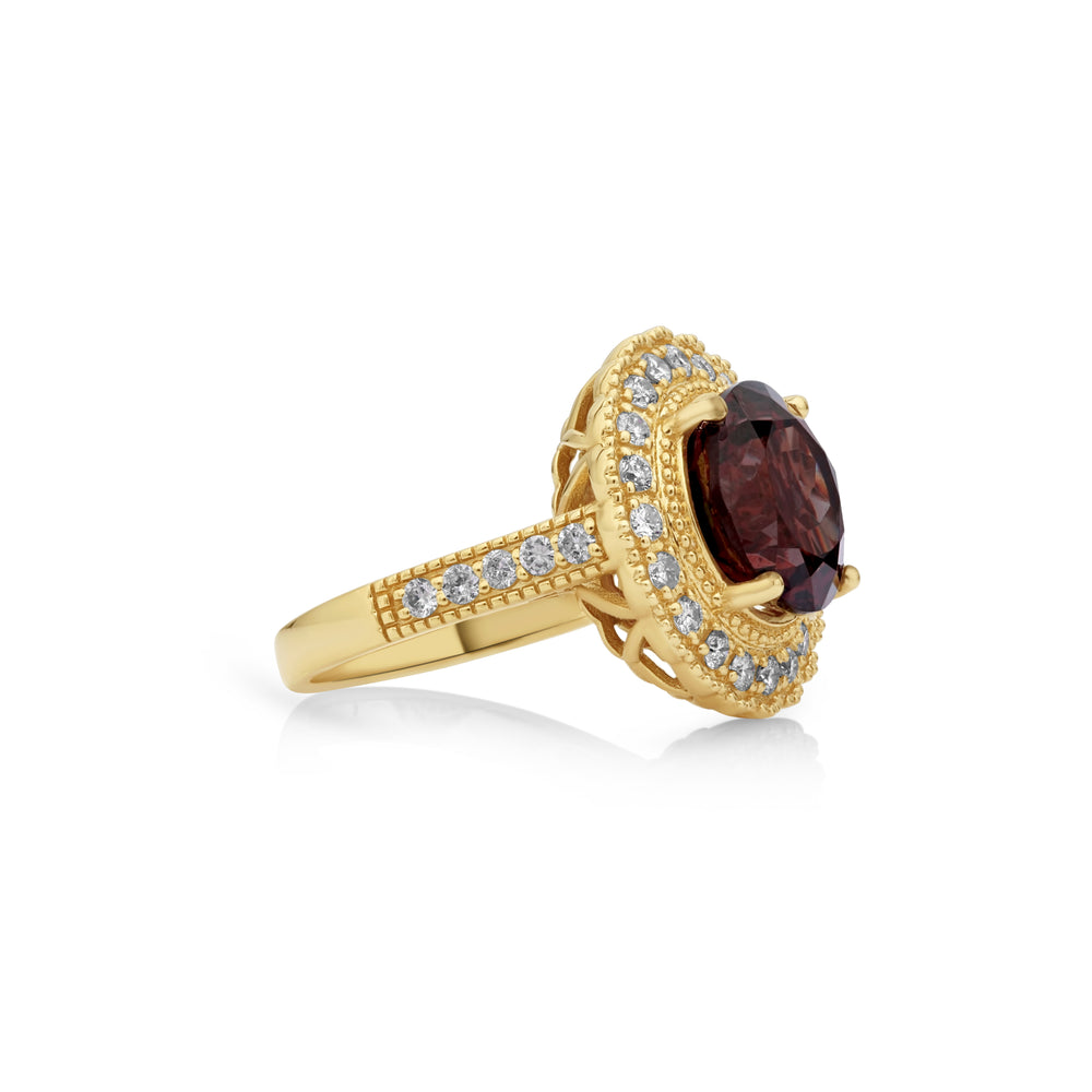 7.4 Cts Rhodolite and White Diamond Ring in 14K Yellow Gold