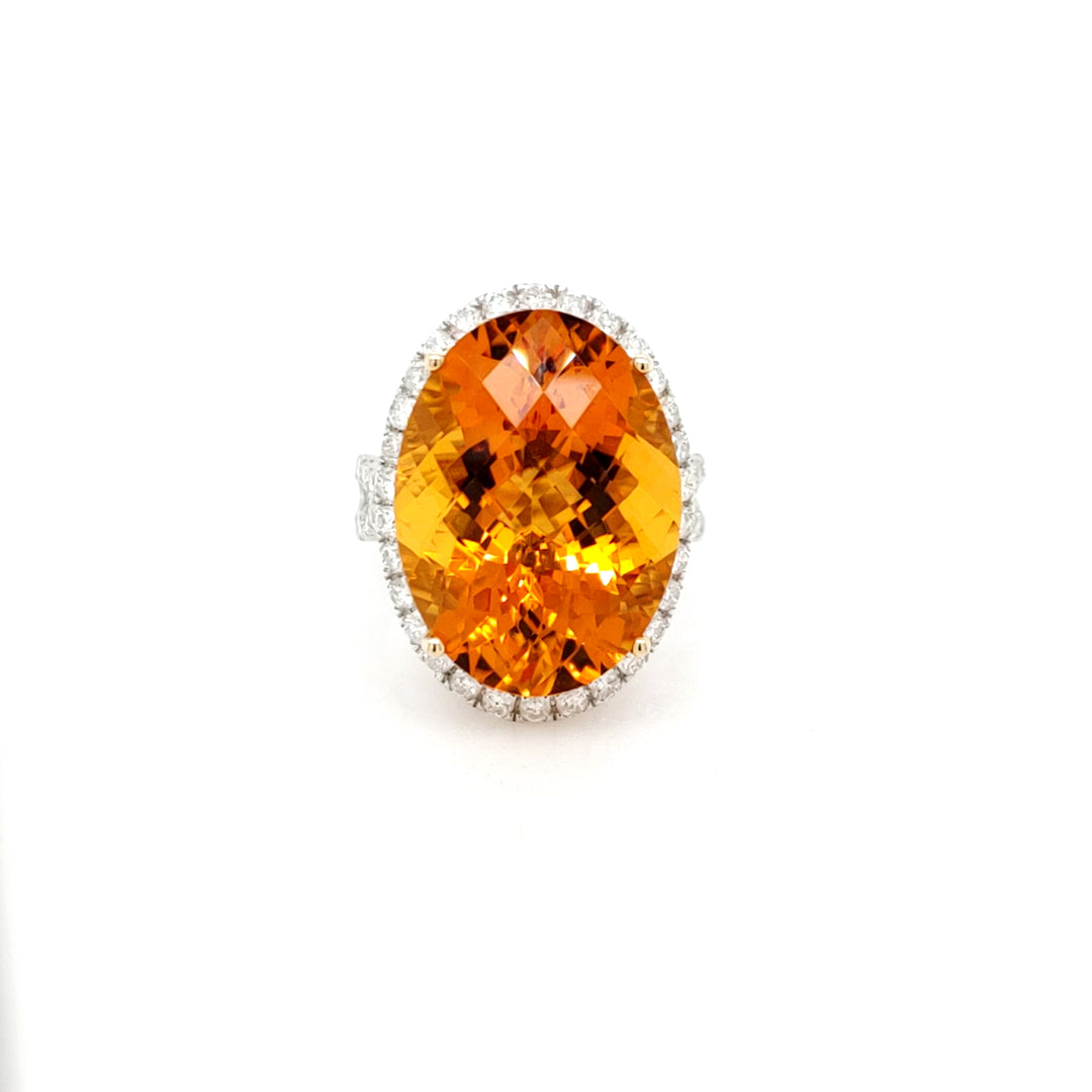 18.54 Cts Citrine and White Diamond Ring in 14K 2-Tone