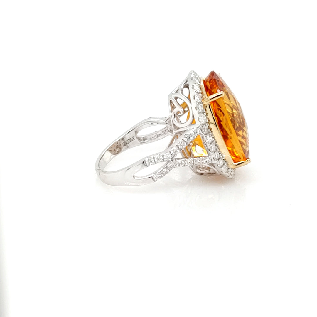 18.54 Cts Citrine and White Diamond Ring in 14K 2-Tone