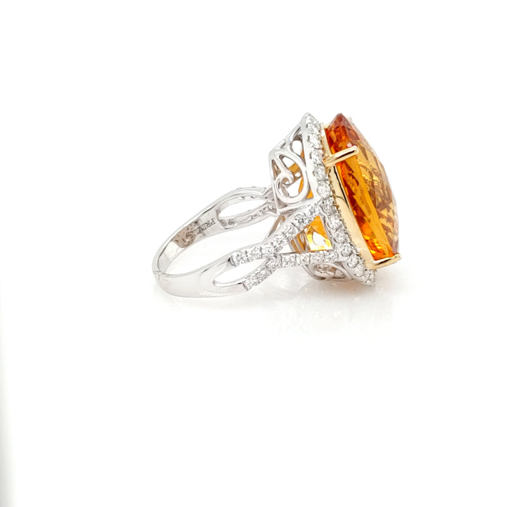 18.54 Cts Citrine and White Diamond Ring in 14K 2-Tone