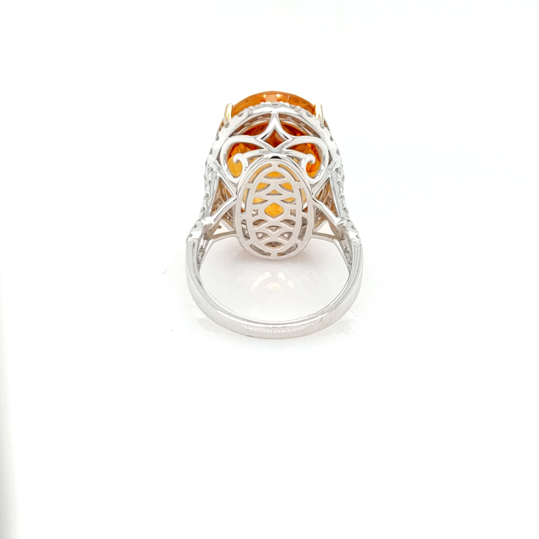 18.54 Cts Citrine and White Diamond Ring in 14K 2-Tone