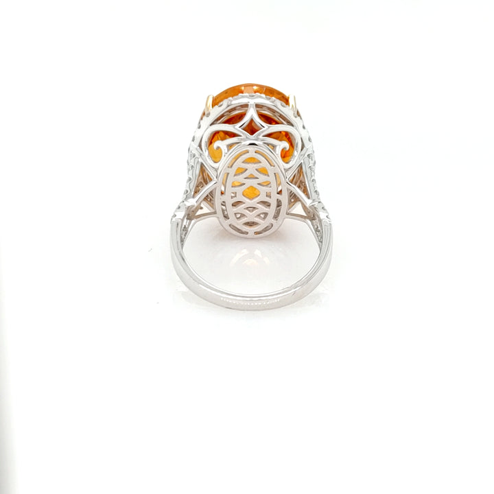 18.54 Cts Citrine and White Diamond Ring in 14K 2-Tone