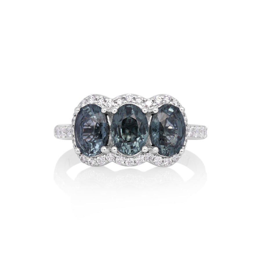 2.95 Cts Grey Spinel and White Diamond Ring in 14K White Gold