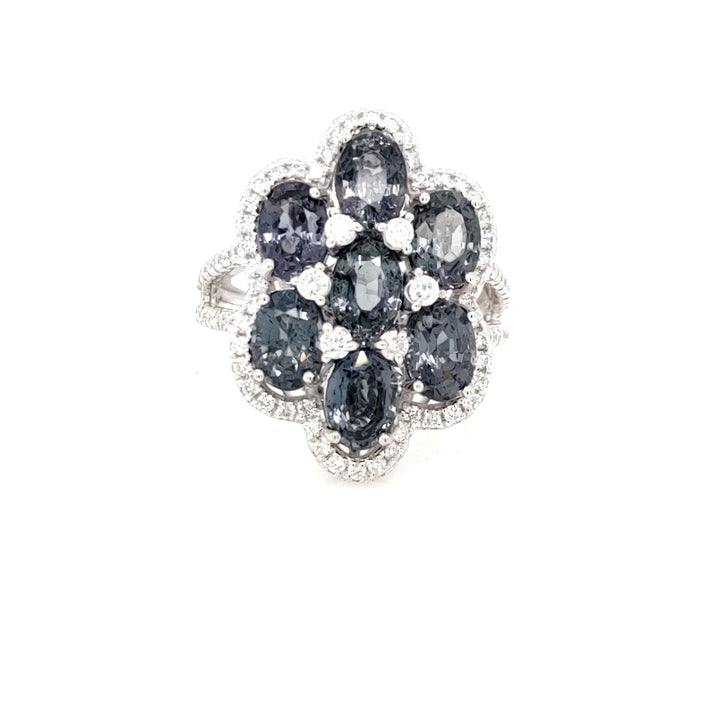 7.25 Cts Grey Spinel and White Diamond Ring in 14K White Gold
