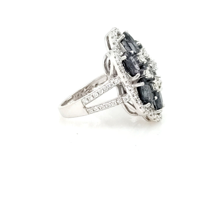 7.25 Cts Grey Spinel and White Diamond Ring in 14K White Gold