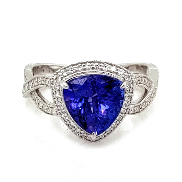 3.22 Cts Tanzanite and White Diamond Ring in 14K 2-Tone