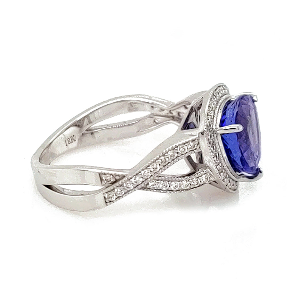 3.22 Cts Tanzanite and White Diamond Ring in 14K 2-Tone