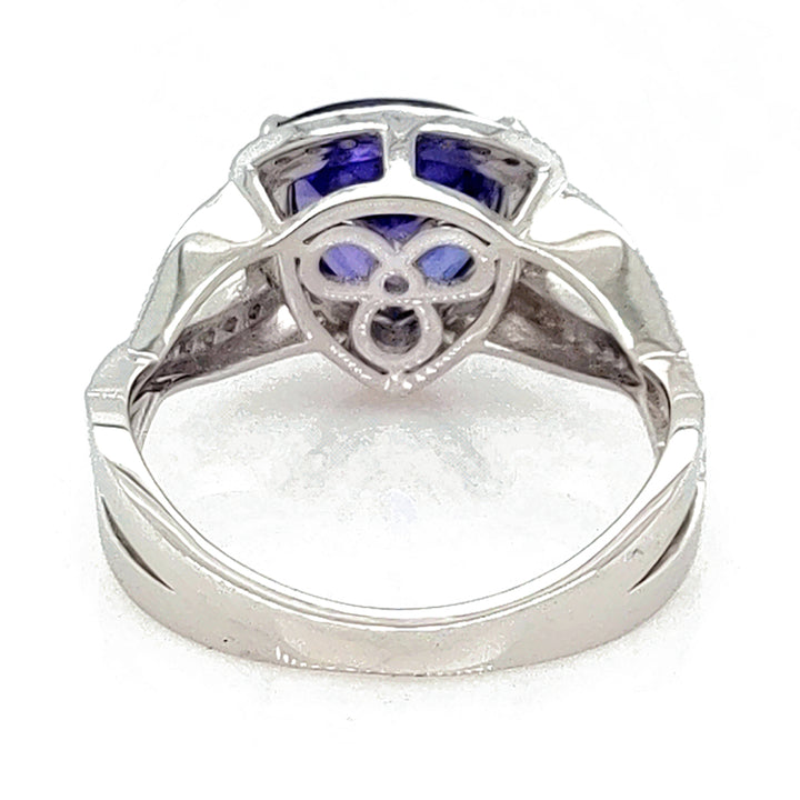 3.22 Cts Tanzanite and White Diamond Ring in 14K 2-Tone