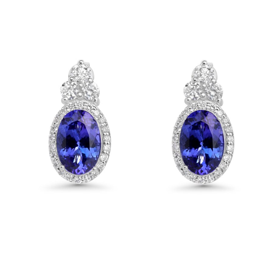 10.55 Cts Tanzanite and White Diamond Earring in 14K White Gold