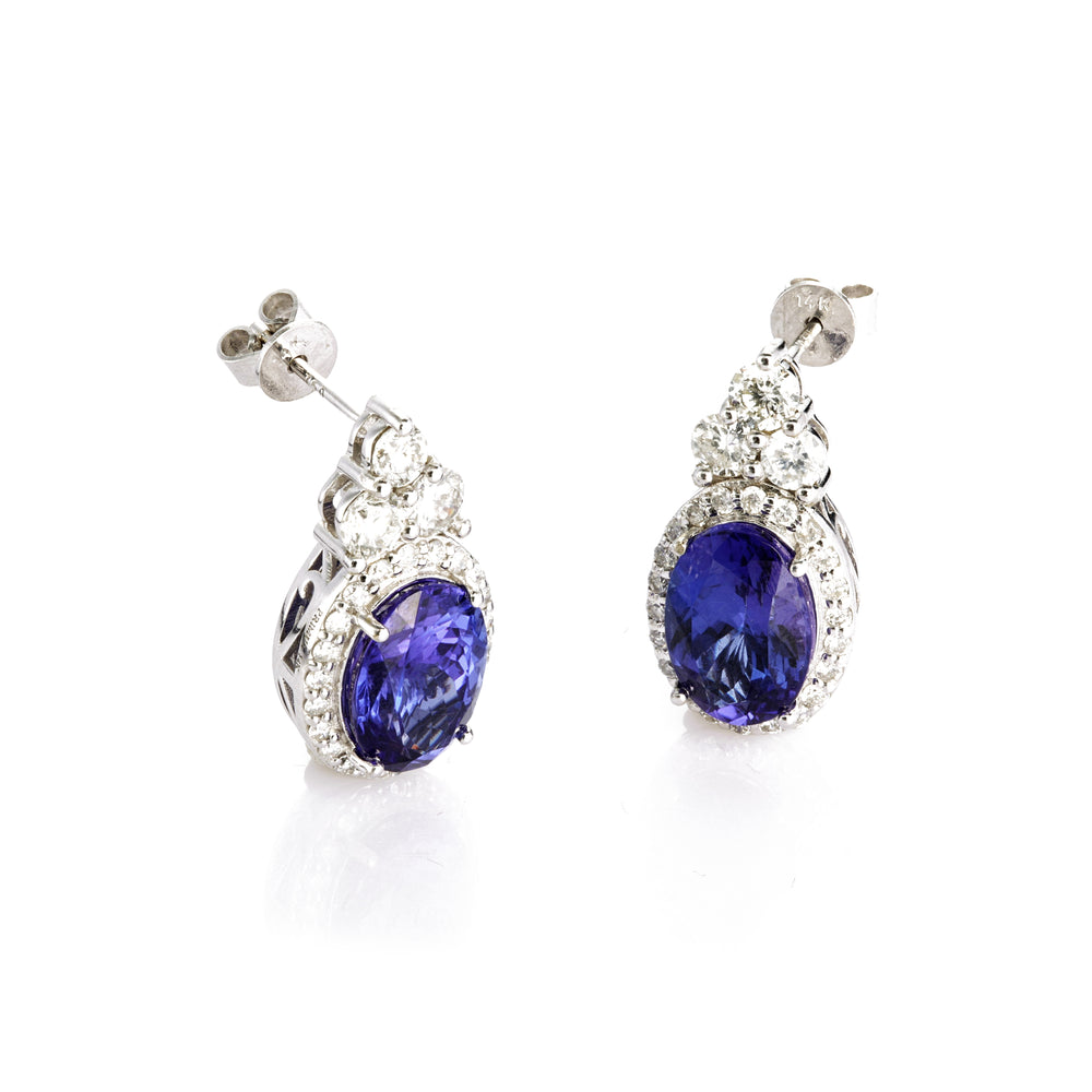 10.55 Cts Tanzanite and White Diamond Earring in 14K White Gold