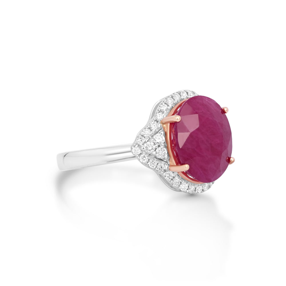6.11 Cts Ruby and White Diamond Ring in 14K Two Tone