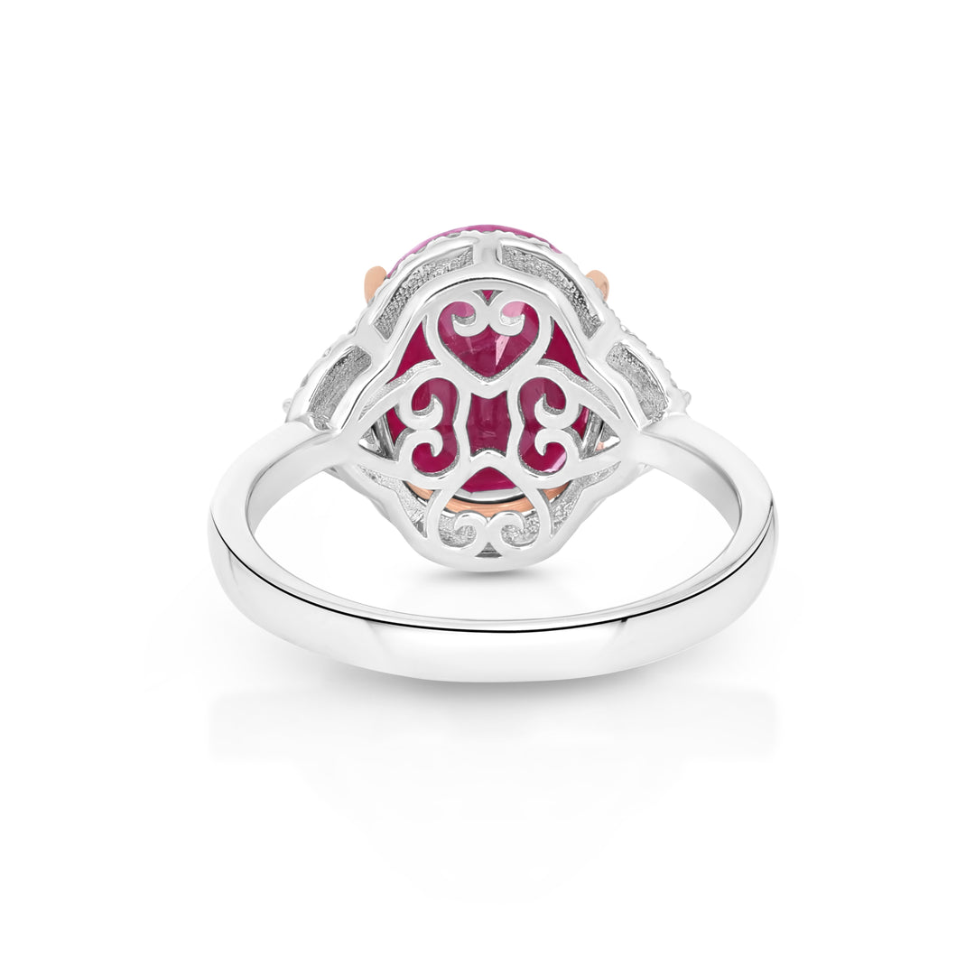 6.11 Cts Ruby and White Diamond Ring in 14K Two Tone